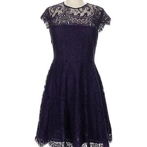 BB Dakota | Size 10 (Estimated) | Navy Blue Lace Fit & Flare Cocktail Dress